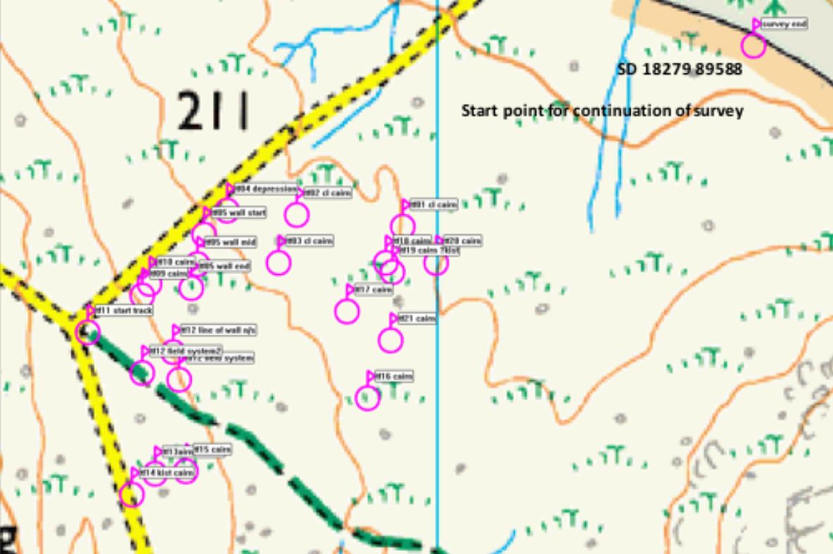 locations surveyed on Corney Fell